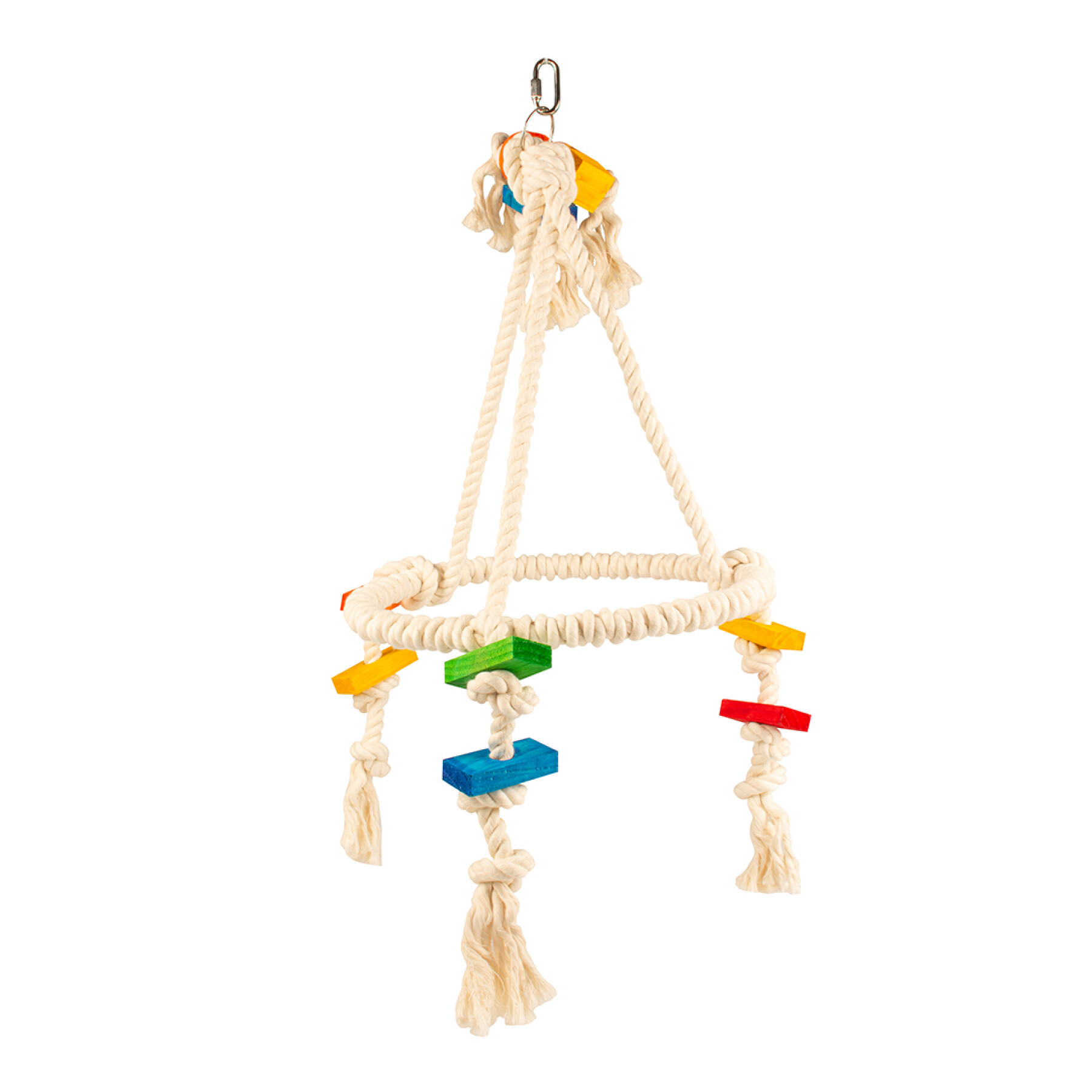 Kleurrijk piramidevogelspeeltje met blokjes en touwtje Duvoplus